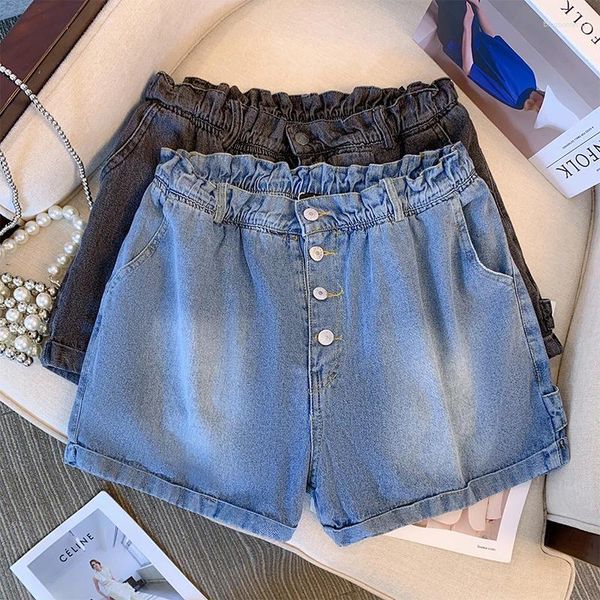 Short féminin jeans décontractés single poitrine grandes poches personnalité de style rue Black Blue Summer plus taille 6xl