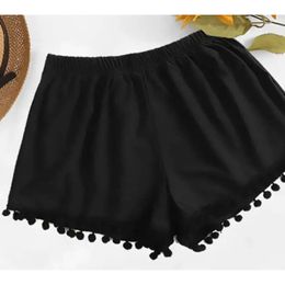 Pantalones cortos de mujer estilo casual playa elegante con decoración de pelota de lujosa cintura elástica encubrimiento seco rápido para el verano