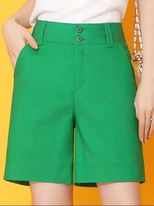 Damesshorts Casual damesshorts met knoopsluiting Effen hoge taille Damesshorts voor de zomer Koreaans katoen Groen Oversized mode DamesshortsL24313