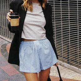 Short féminin causal y2k vintage kawaii rayé élastique large taie caritfit courte culte courte d'été streetwear quotidien