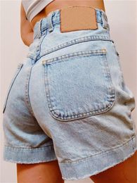 Damesshorts Charmingtrend Zomer Denim Mode Klassiek Effen Kleur Hoge taille Zak Patchwork Dameskleding 230322