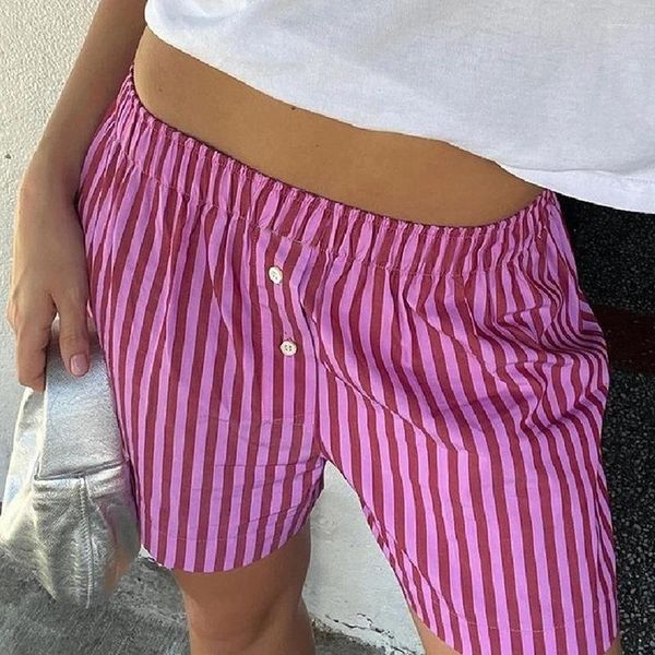 Shorts pour femmes Chic Femmes Loose Fit 90s Vintage Rayé Taille Haute Pantalon de salon Y2K Streetwear Pyjamas d'été Bas Boyshorts