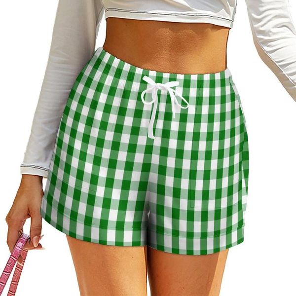 Shorts pour femmes Noël Vichy Vert Check Plaid Night Club Été Y2k Pantalon court personnalisé avec poches Bas décontractés Grande taille