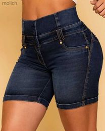 Dames shorts klassieke elastische washorts 2023 dames vaste high watt multi -borst casual ritssluiting decoratieve zak denim shorts wx