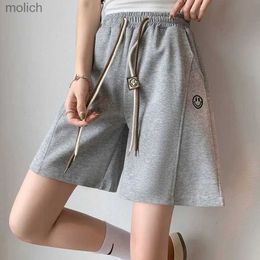Pantalones cortos de mujer cómodos cortos informales verano la cintura elástica suelta color sólido color recta ropa para mujeres calzadas anchas simples wx