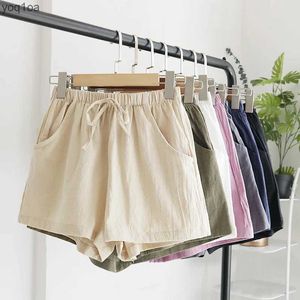 Pantalones cortos de mujer Pantalones cortos de lino de algodón Pantalones cortos deportivos para mujer Pantalones cortos negros de cintura alta sólidos de verano Pantalones cortos básicos casuales de moda para mujer PantsL2403