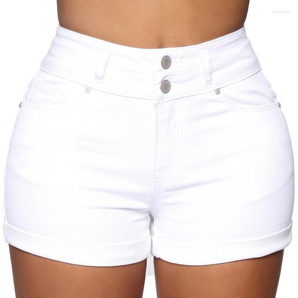Shorts Pour Femme Coton Extensible Taille Haute Jean Femme Été 2023 Sweat Décontracté Avec Poche Fermeture Éclair Blanc Noir Revers Denim