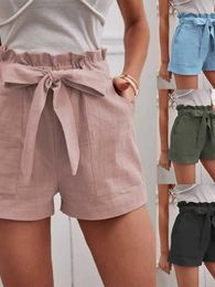 Dames shorts kruis grens nieuwe 2023 zomer losse linnen casual shorts pocket stevige taille wijd been broek voor Europa en de Verenigde Staten y240420