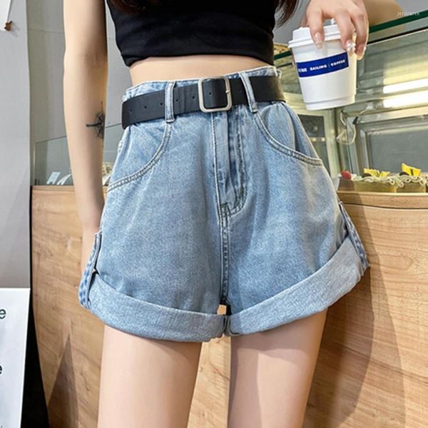 Short Femme manchette jean femme Baggy Y2K mode jambe large Vintage Streetwear Denim 2023 été ample Femme pantalon court