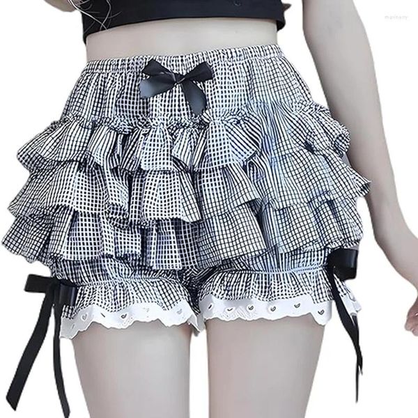 Shorts pour femmes Mignon Frill Ruffle Multi-couches Dentelle Style japonais Lolita Kawaii Bloomers Loungewear Femmes Y2K Fée Cosplay Costume