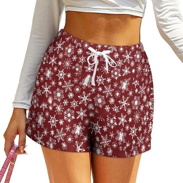 Pantalones cortos de mujer lindo copo de nieve mujeres Navidad estilo callejero personalizado elástico cintura alta pantalones cortos de gran tamaño pantalones de playa