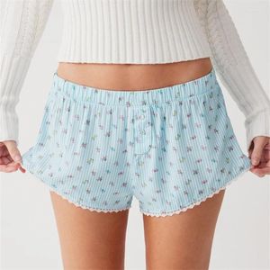 Shorts pour femmes Cutecore Kawaii Lounge Pyjamas Sweatshorts Fairy Y2K Cottage 2000s Rétro Floral Lace Trim Coréen Tendance Comfy Bottoms