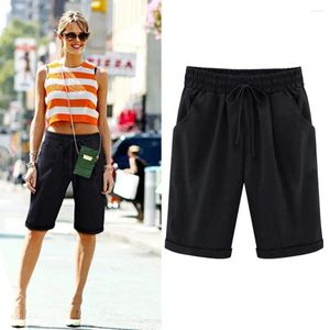 Dagelijkse stijlvolle zomerknie-lengte met dames met trekkoord Elastische taille Wide Been Design Side Pockets for Ladies