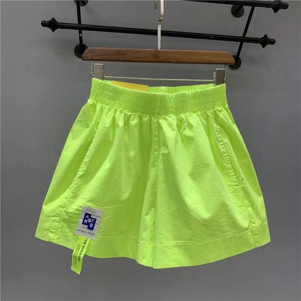 Pantalones cortos de mujer DAYIFUN Verano Mujer Pantalones cortos de color caramelo Cintura alta A-line Pierna ancha Etiquetado Pantalones cortos Amarillo neón Coreano Casual Street Wear 230512