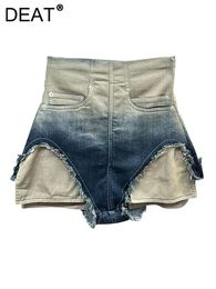 Dames shorts deat mode denim nep 2 pc's hoge taille rits zipper gesplitste zak cradlent burr short jeans veer 2023 17a6097 230220