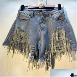 Shorts pour femmes Deat Spring Wear Heavy Tassels Nail Diamond Beads High Allmatch Taille Mince Denim Short Ae32305 Y200403 Drop Delivery Dhmi6