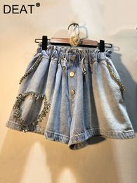 Dames shorts deat lente dames diamant ingelegde liefdespatroon jeans hoge taille los fit elastische wide been denim shorts vrouw 11xx0190 230512