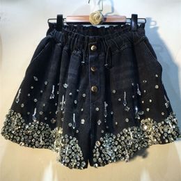 Shorts Shorts voor dames zomer dames shorts mode mode met hoge elastische taille taast tassel diamant wide been denim short pant vrouw 230516