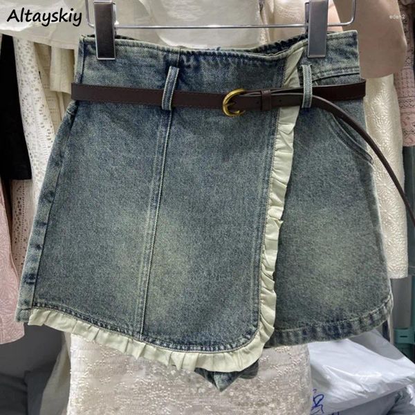 Short féminin denim pour femmes poches rétro design haute taille lâche des étudiants de style coréen des vêtements d'été