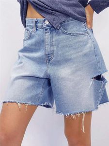 Short féminin denim pour femmes vêtements vintage coupés jeans été 2024 Jean bleu en détresse déchiré y2k