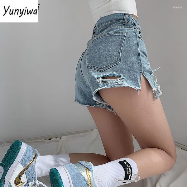 Shorts pour femmes Denim Femmes Trou Effiloché Summer Girls College All-Match Solide Jeune Ins Prévalent Taille Haute Casual Mujer Slender