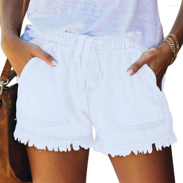 Shorts pour femmes Denim Femmes Jean Pantalon court avec poche Exercice Courir Bureau Accueil Voyage Mode Vêtements d'été Blanc S