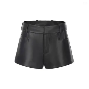 Shorts pour femmes Design 2024 Printemps Pantalon en cuir PU souple Mode Doublure en satin Polyvalent Lâche Minceur