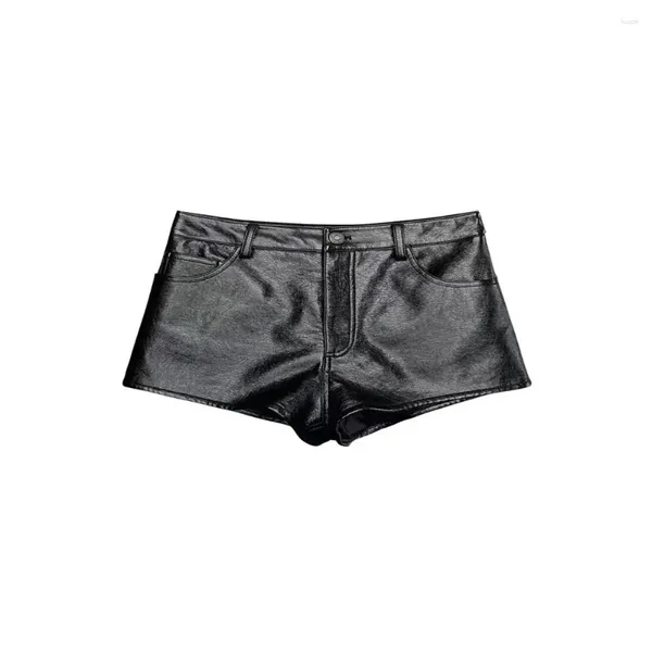 Pantalones cortos para mujer Diseño Otoño e invierno Estilo Versátil Charol negro Casual Pierna recta Adelgazamiento