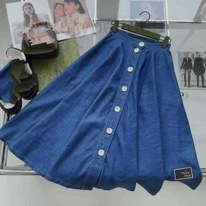 Dames shorts ontwerper 2023 lente/zomer nieuwe high definition slank gemaakt oude paraplu -borstende decoratie tencel katoen denim half rok hqwf