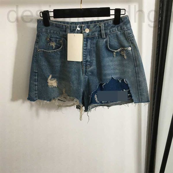 Designer de shorts pour femmes 2024 début de printemps Nouvelle mode Hot Forme perle Lettre de perle décorée denim perforé Zey6