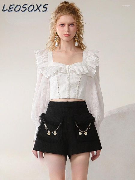 Shorts pour femmes Designer Modèle Style Noir Printemps Industrie lourde Chaîne en métal Gland Taille haute Pantalon court en laine Femmes Booty