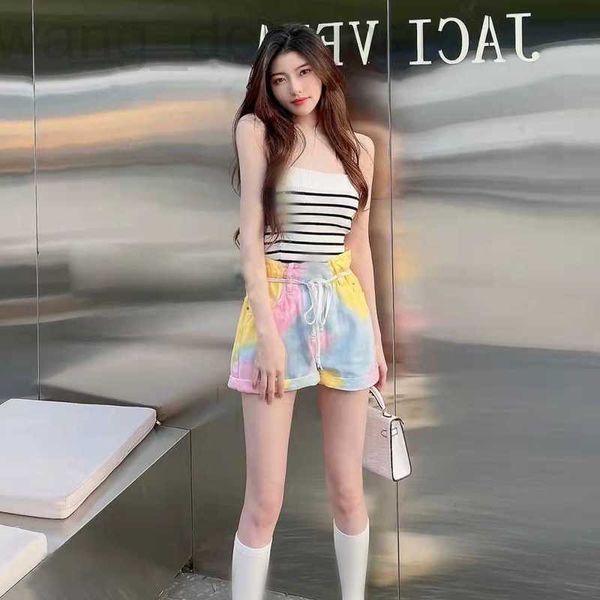 Designer des shorts pour femmes Shenzhen Nanyou Haut-de-MIU Home, à la mode au printemps et en été, sexy industrie lourde Tie Tyded Bud Wide Leg Denim A6Jr