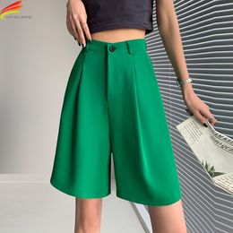 Dames shorts Dfrcaeg zomer Bermuda shorts voor vrouwen Hoge elastische taille Wijd been losse pak broek met zakken Casual Half Pants Femme 230325