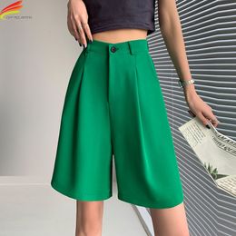 Dames shorts DFRCAEG Summer Bermuda shorts voor vrouwen Hoge elastische taille Wijd been Losse pakbroek met zakken Casual Half Pants Femme 230504