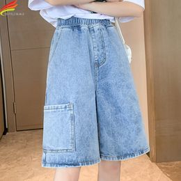 Shorts pour femme DFRCAEG été taille élastique Denim Shorts pour femmes jambe large lâche Bermuda avec de grandes poches Street Wear jean femme 230328