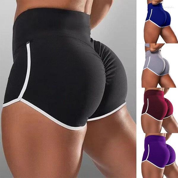 Pantalones cortos de mujer elásticos de cintura alta Yoga para mujer moda de verano Color sólido plisado Sexy flaco deportes gimnasio Fitness femenino 2023