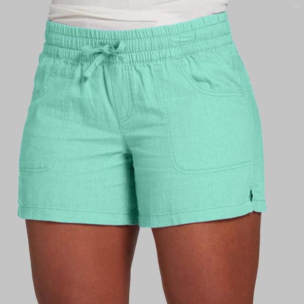 Pantalones cortos de mujer cintura elástica cordón algodón verano mujer Casual 2023 playa con bolsillo pantalones mujer señoras