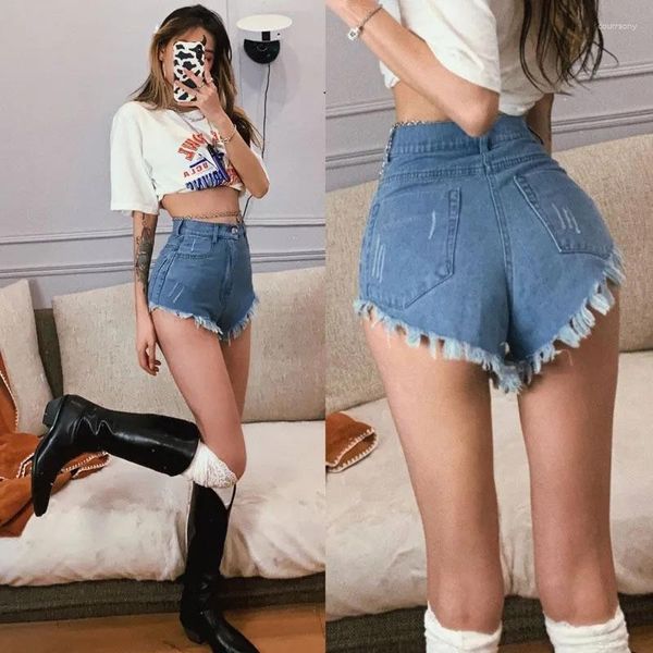 Shorts pour femmes Europe et États-Unis Sexy Ins taille haute Skinny Hip Pantalon moulant Enveloppé Denim délavé