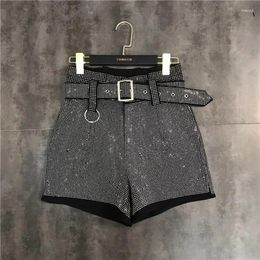 Short féminin Design européen taille haute avec des chute de ceinture hingestone brillant bling patchwork pantalon smlxl