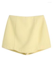 Pantalones cortos de mujer Evfer primavera otoño moda cintura alta amarillo Culottes mujer cremallera trasera Casual textura pantalones cortos niñas traje