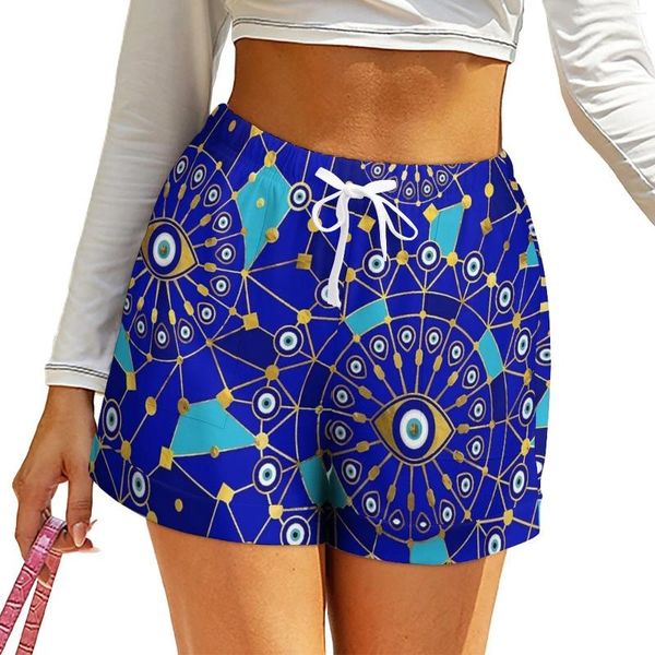 Pantalones cortos para mujer Evil Eye Charm estampado geométrico playa primavera Y2k pantalones cortos personalizados con bolsillos pantalones casuales talla grande 2XL 3XL