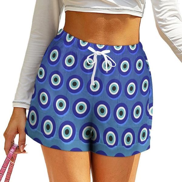 Shorts pour femmes Evil Eye Femmes Blue Eyes Imprimer Street Wear Custom Taille haute surdimensionnée Pantalon court Sport Bas