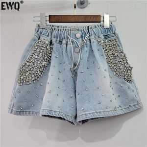 Shorts pour femmes EWQ femmes diamants taille haute Short en jean Streetwear Vintage cordon jambe large pantalon court vêtements d'été 700 230516