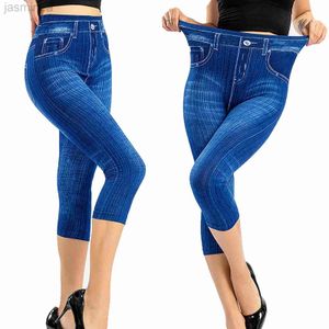 Shorts voor dames Fake Jeans-leggings met print Korte legging Grote maten Kuitlange broek Zomerrijbroek Taille ldd240312