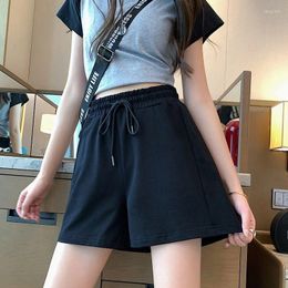 Pantalones cortos de mujer moda 2023 diseño coreano deportes cordón de las mujeres suelta delgada pierna ancha Color sólido pantalón corto Casual pantalones de verano