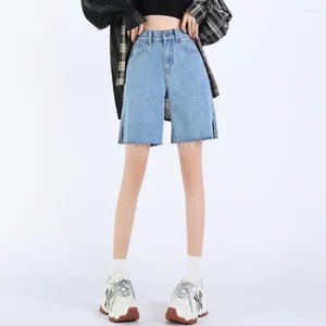 Damesshorts Mode Blauwe Denim Dames Zomer Hoge Taille Losse Wijde Pijpen Korte Broek Sexy Split Kwastje Meisje Alle Match Jeans