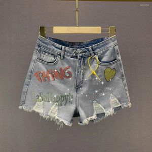 Damesshorts Mode Diamant Denim Zomer Hoge taille Gat Korte jeans Dames Bramen Zoom Vrouwelijke sexy losse broek