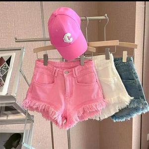 Dames shorts mode Green A-Line Casual Denim for Women Streetwear 2024 Summer Tide Tassel wide been roze korte jeans vrouw