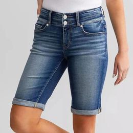 Dames shorts mode mode hoge taille dubbele knop splice denim forens gebroken gaten broek vrouwelijk casual streetwear