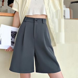 Pantalones cortos para mujer Moda de cintura alta Blazer Casual Media longitud Fajas con cinturón Botón suelto Bolsillos drapeados 2022 Verano
